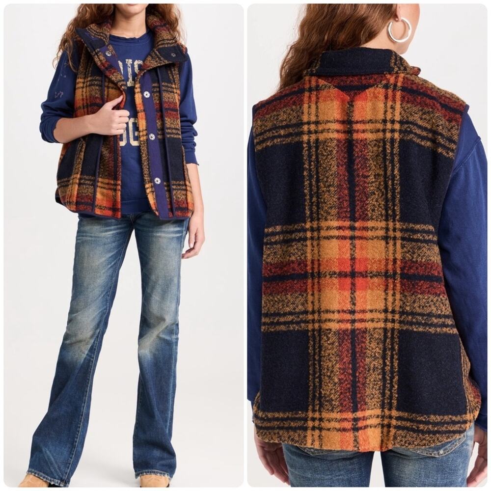 Free People Wrapped Up Blanket Vest Navy And Gold